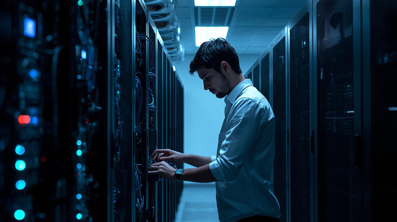 Cima Tech Services engineer configuring server rack infrastructure for a Tampa Bay business